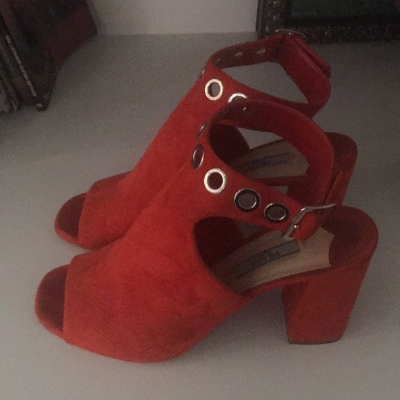 Red Suade Prada Sandals - Picture 1 of 4